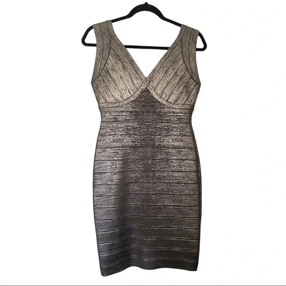 knee length dresses for ladies ICON METALLIC BANDAGE BUSTIER MINI DRESS – HERVÉ LÉGER